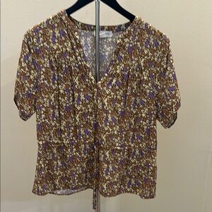 Treasure‎ & Bond Multicolored Short Sleeve Mandarin Collar Blouse
